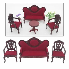 Mini Dollhouse 1:12/3PCs Wooden Miniature Furniture Sofa Chair Decor Living Room