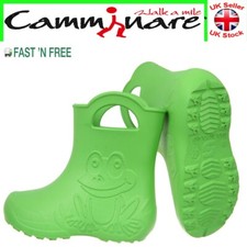 Kids Boys Girls Camminare LIGHTWEIGHT Rainy Wellies Wellingtons Boots Frog GREEN