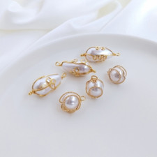 2pcs Round Pearl Pendant Connector,Water Drop Teardrop Ball Pearl Earring Charms