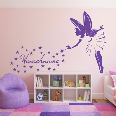 Wandtattoo ELFE WUNSCHNAME - Fee Kinderzimmer Mädchen Sterne CrazyShirt