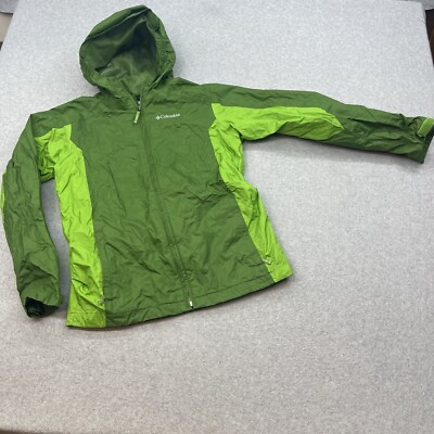 Columbia Sportswear Windbreaker Jacket Womens Large Green Packable Hood Vintage