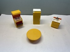 Vintage F-P Fisher Price Kitchen Stove, Refrigerator, Sink, Table Dollhouse Toys