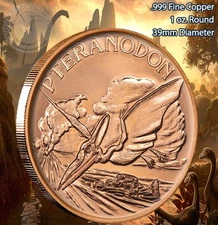 "Pteranodon" Dinosaur Round 1 oz .999 Copper part of Dinosaur series