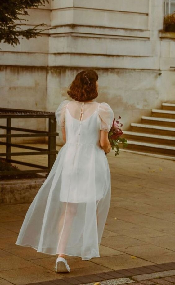 open lace back dress See through blue organza trench dress main image 0