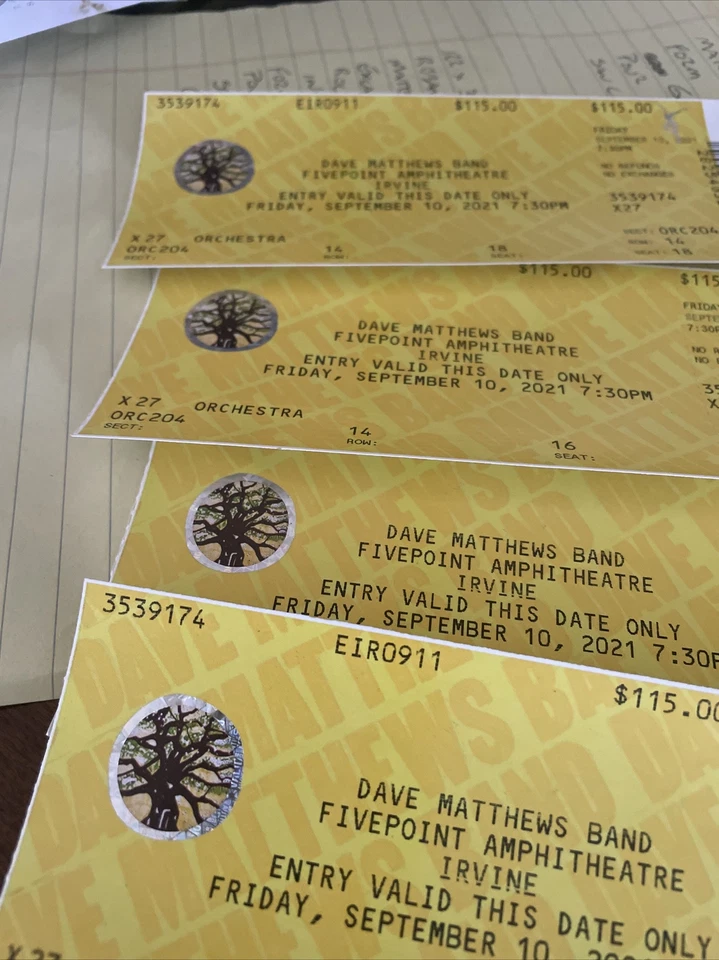 Dave Matthews Band Tickets - Irvine Friday 9/10/21 - Two tickets - Image 3 of 3