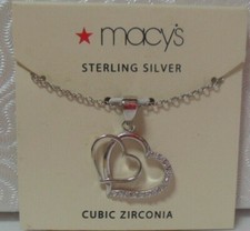 Sterling Silver Cubic Zirconia Double Heart Pendant Necklace Dainty