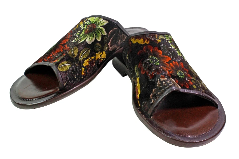 Sandalias italianas de cuero para hombre marrón cuero genuino zapatos sin cordones hechos a mano florales Foto 4 de 4