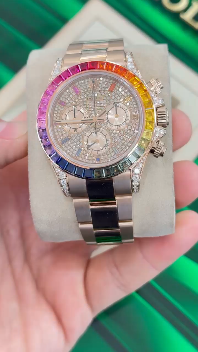 Rolex Daytona 116505 Rainbow Diamonds and Sapphires 18K Rose Gold