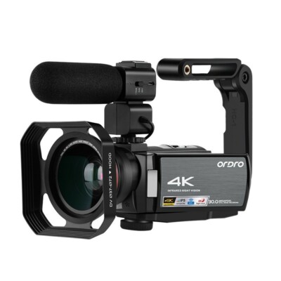 ORDRO AE8 4K Camcorder DV Camera 30MP Still Image Recording w/ Lens Mic