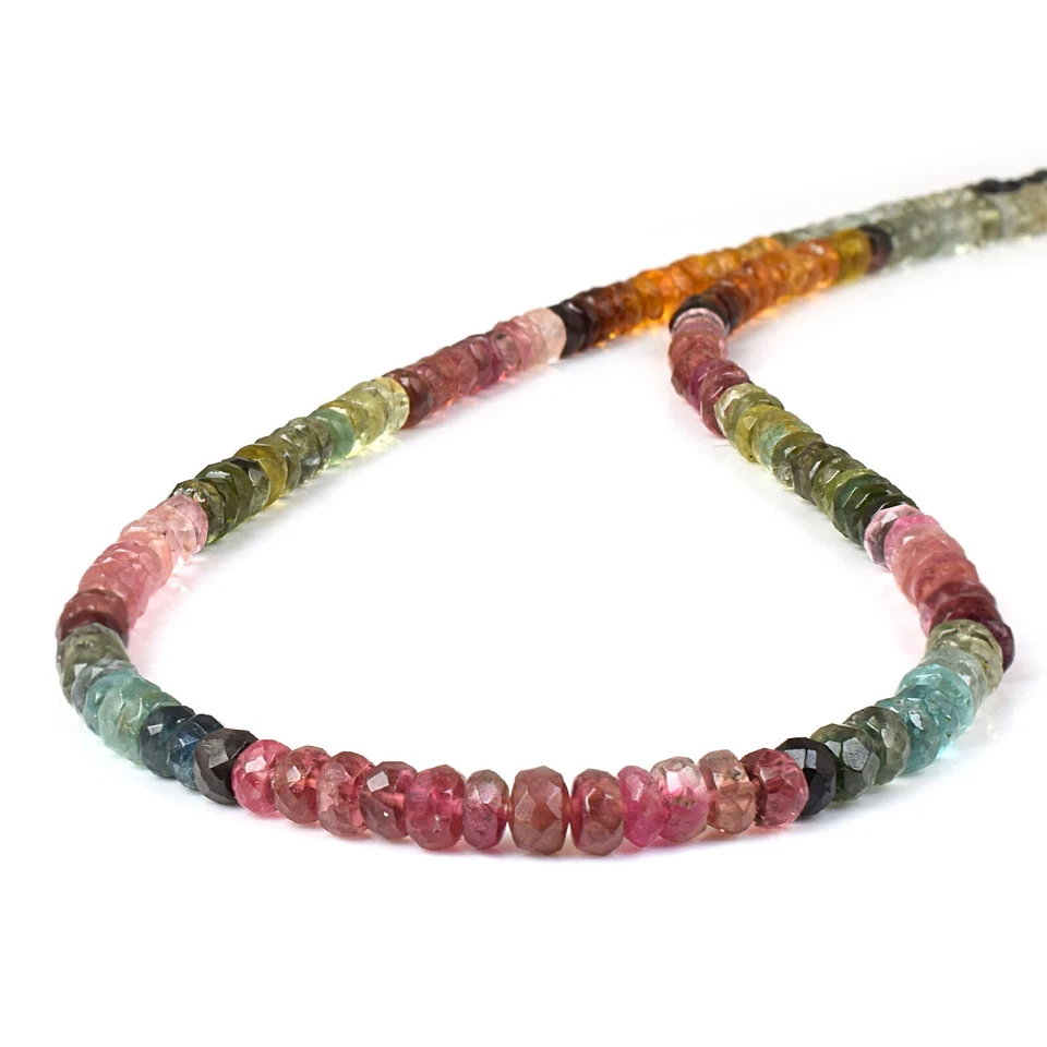Collar de regalo de plata 925 con cuentas rondelle de turmalina múltiples naturales para mujer Foto 4 de 4