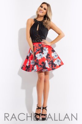 black fuzzy dress Sleeveless Satin Short Red Homecoming Gowns with Tiered Skirt –  loveangeldress main image 1