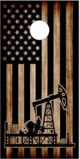 American Flag Burnt Oil Rig Cornhole Wrap Bag Toss Skin Decal Sticker