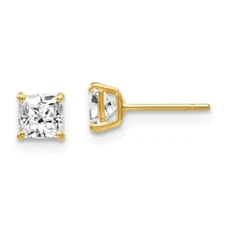 14K Yellow Gold 4mm Square CZ Stud Earrings Push Back Madi K Children's Jewelry