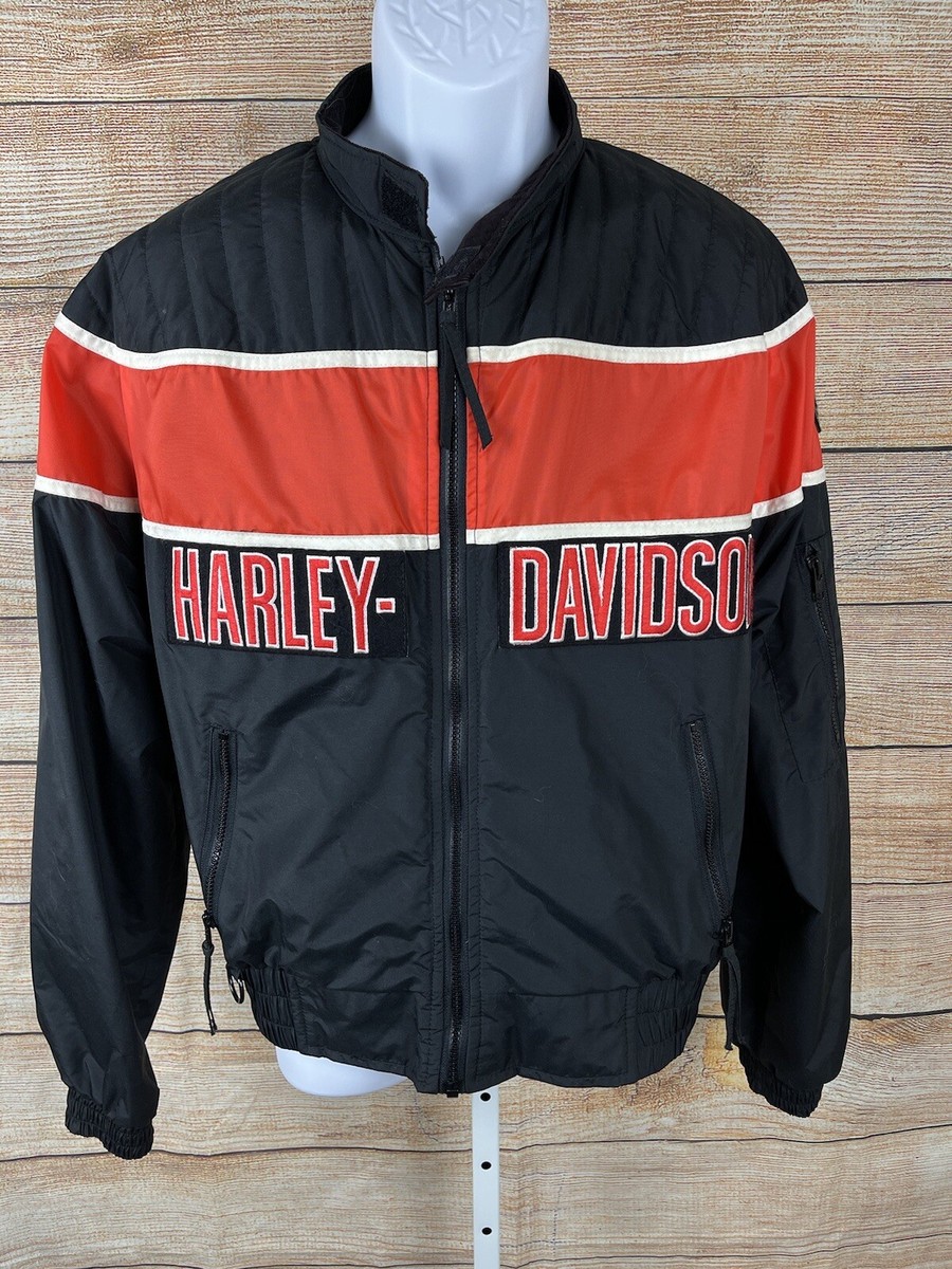 Harley Davidson Mens Sz Large Racing Jacket Black Nylon