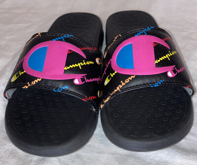 Champion Slides Kids Size 4Y Super Slide Script GREAT Condition Black Pink  Blue | eBay