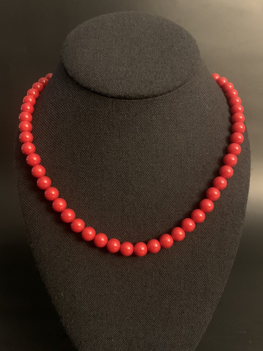 Red Resin Faux Pearl Beaded Choker Necklace 18” for Women Fashion Jewelry