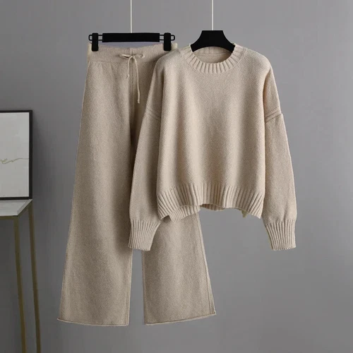 Women Leg Pant Suit Two Piece Sets Knitwear Sweater Tracksuits Sweater - Picture 13 of 42