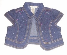 Arizona Girl's Embellished Open Front Crop Denim Jacket Dark Rinse Six 6 NWT