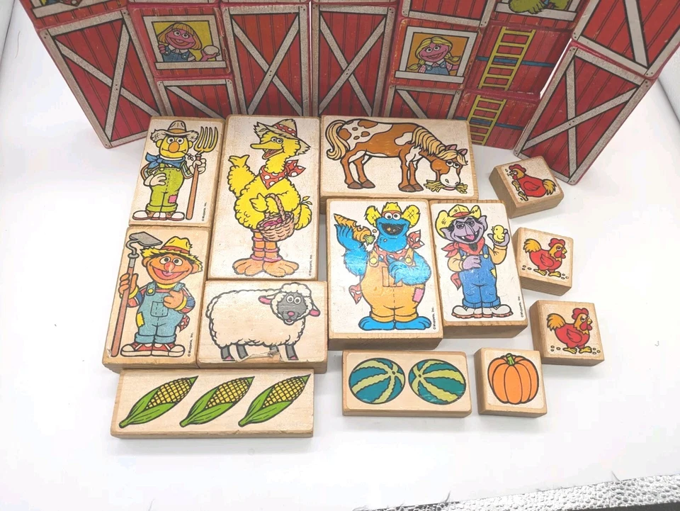 Juego de 32 piezas de bloques de madera Muppets vintage de Sesame Street Farm años 70 Foto 2 de 4