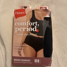 Hanes Comfort Period Underwear Womens 6/M Black Beige Grey Super Briefs /3 Pk