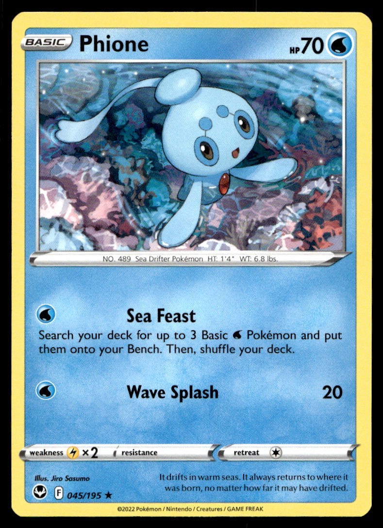Phione 45/195 Pokemon Card Silver Tempest Rare 70 HP Near Mint I18