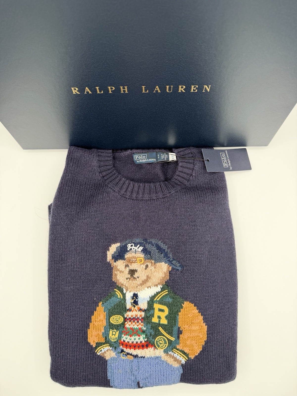 Ralph Lauren Varsity Bear Cotton Sweater Men Size Small