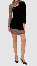 Adrianna By Adrianna Papell Women's Velvet Black Asymmetric Mesh Dress Size 14