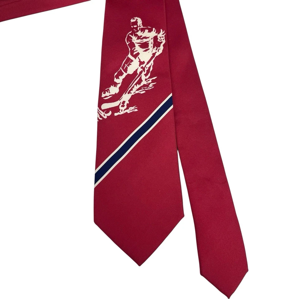 Polo Ralph Lauren Hombre Corbata Jugador de Hockey sobre Hielo Rojo Rayas Satén Seda 3.5" x 58" Foto 3 de 4