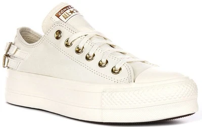 Converse A11866C Ct Plateforme Boucle Femmes Trainer En Blanc Or EU 36-41 - Photo 1/4