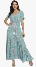 “Vintage Clothing” Brand Women’s Floral Maxi Dress Boho But Up Split Dress Sz M