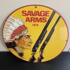 VINTAGE SAVAGE ARMS HUNTING GASOLINE OIL PORCELAIN SIGN