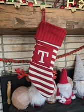 Target Wondershop Letter T Knit Monogram Christmas Stocking Red White Striped