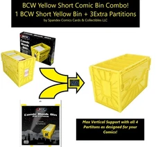 1 BCW Yellow Short Comic Book Bin Heavy Duty Acid Free Plastic Box +3 Partitions