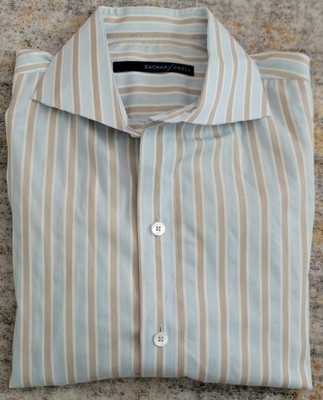 Zachary Prell Men's Tan Blue Stripe Long Sleeve Cotton Button Up Shirt Size M