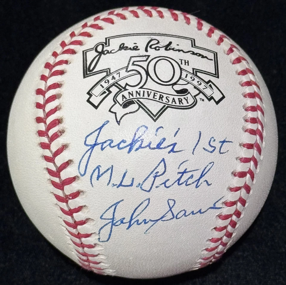 John Sain "1st Pitch Jackie Robinson Debut" Signed Baseball Auto Ball w/box JSA - Image 2 of 4