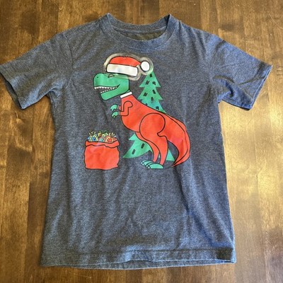Seven Oaks Boys S (8) Gray Christmas Dinosaur Light Up T-Shirt Funny Holiday  