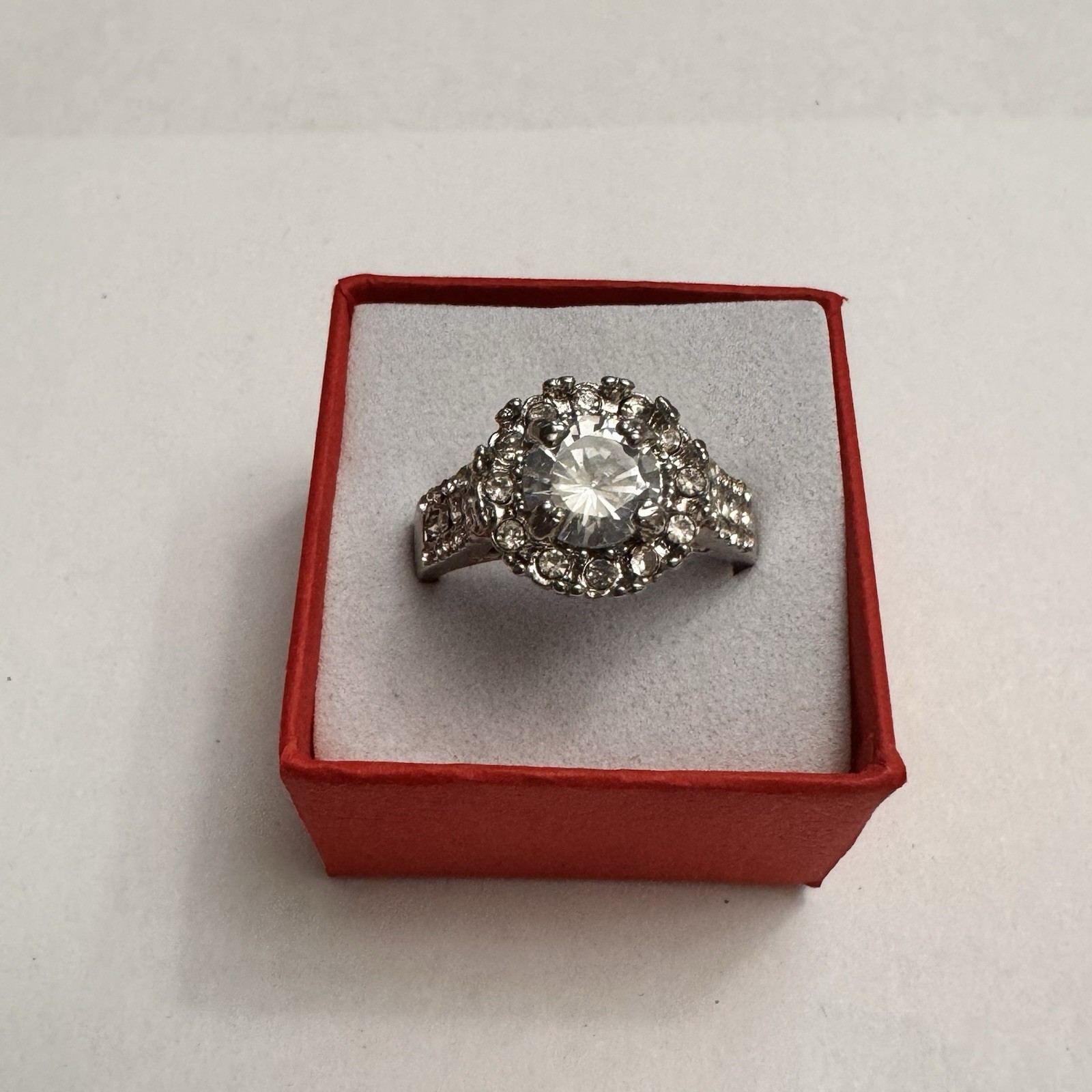 Silvertone Size 11 Statement Ring – Large Clear R… - image 2