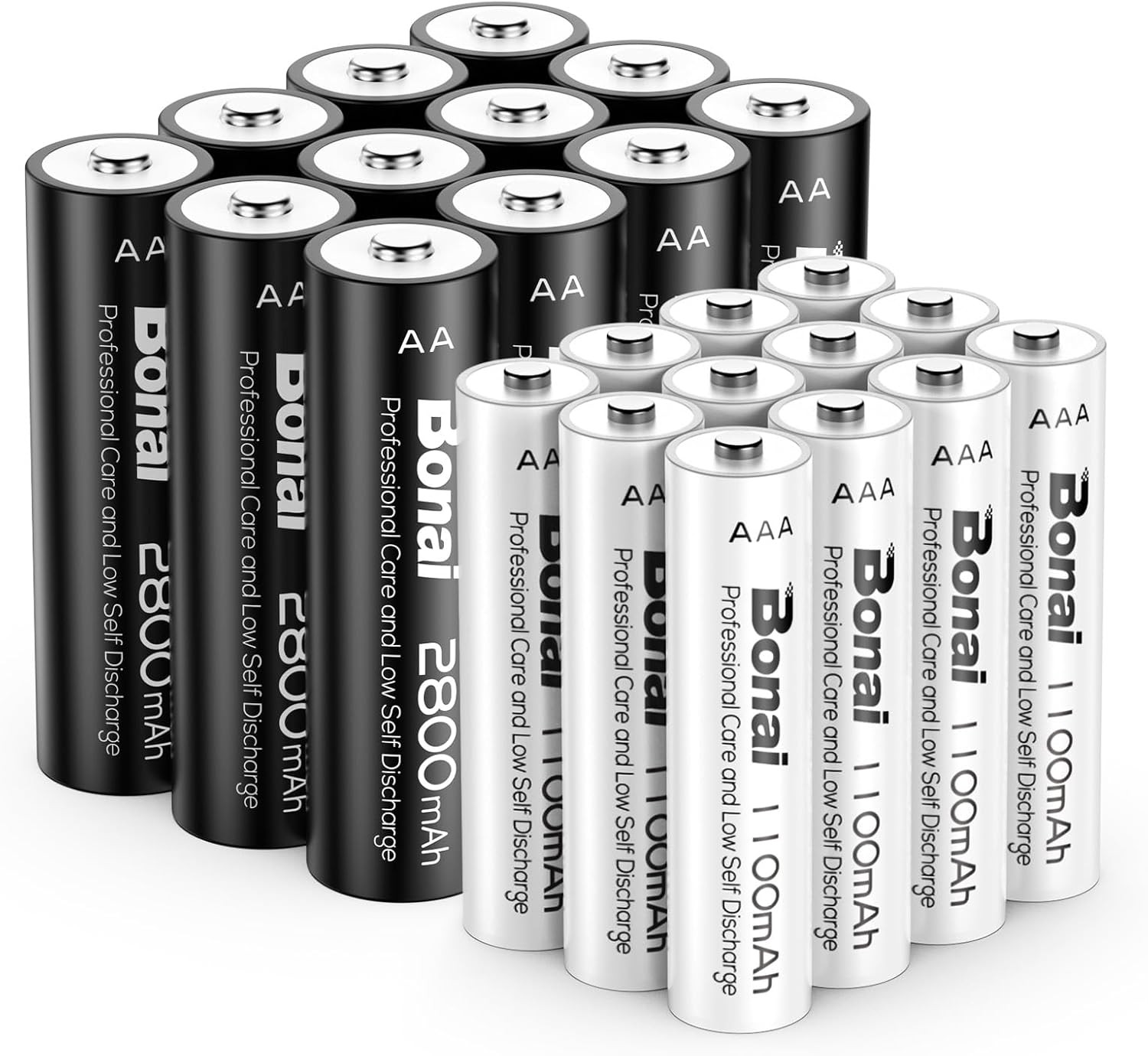 Batterie Ricaricabili POWEROWL AA E AAA - 8 Pezzi AA 2800mAh + 8 AAA 1000mAh, Ni-MH, Bassa Autoscarica