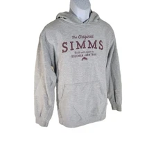Simms Hoodie Mens M Grey Sweatshirt Trout Fishing Bozeman Montana Logo 