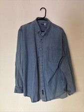 Port And Company Button Down Collared Denim Shirt Long Sleeve Men's Medium