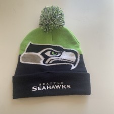 Youth Seattle Seahawks Football Beanie Pompom Blue And Green