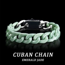 Certified Grade A Green Blue Natural Burma Jade jadeite Cuban Chain Bracelet