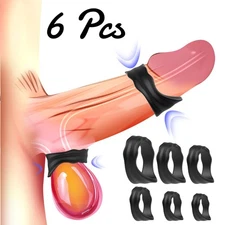 6PCS Penis Ring Set Silicone Cock Rings Erection Enhancing Sex Toys for Men