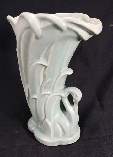 Vintage McCoy USA Aqua Swan - Large Art Deco Ceramic Pottery 1940s Green
