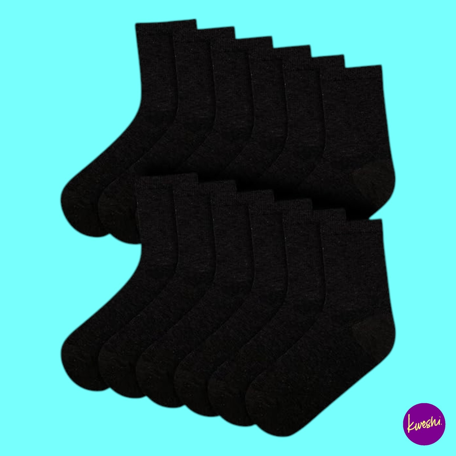A2Z 4 KIDS Unisex School Socks, Set of 6, Cotton, Black, 10-14 Years