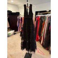 Robe De Soirée Longue BCBG MAX AZRIA Noire - Dentelle Et Charmeuse - Taille 0 - Neuf Sans étiquettes