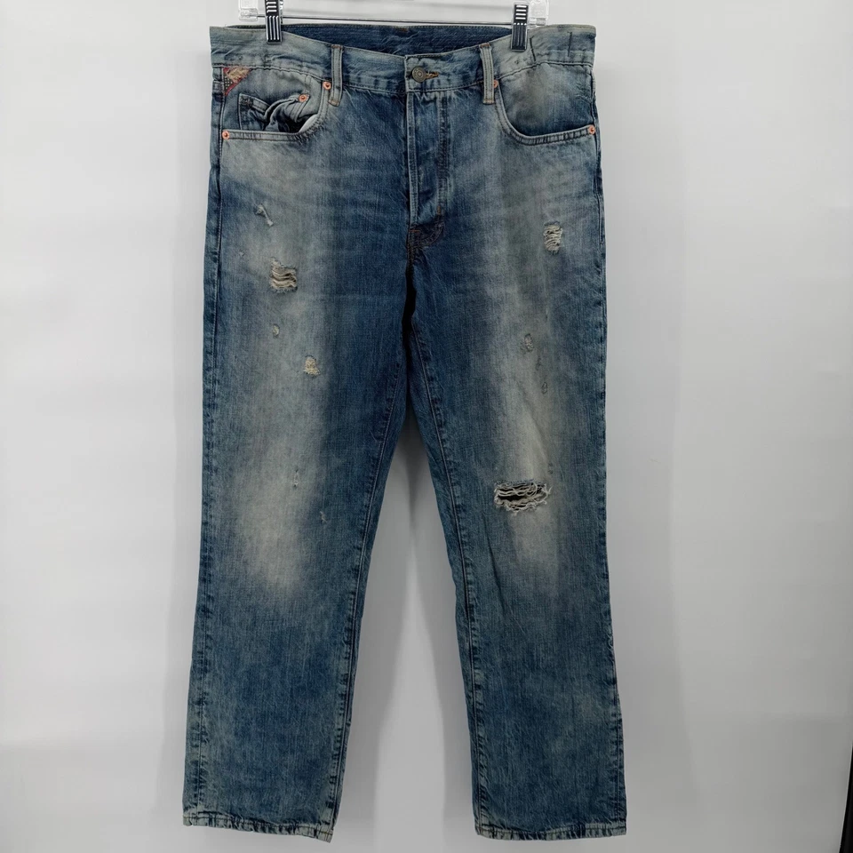 Jeans masculino 34x30 denim supply Ralph Lauren ajuste desleixado azul desgastado - Imagem 2 de 4