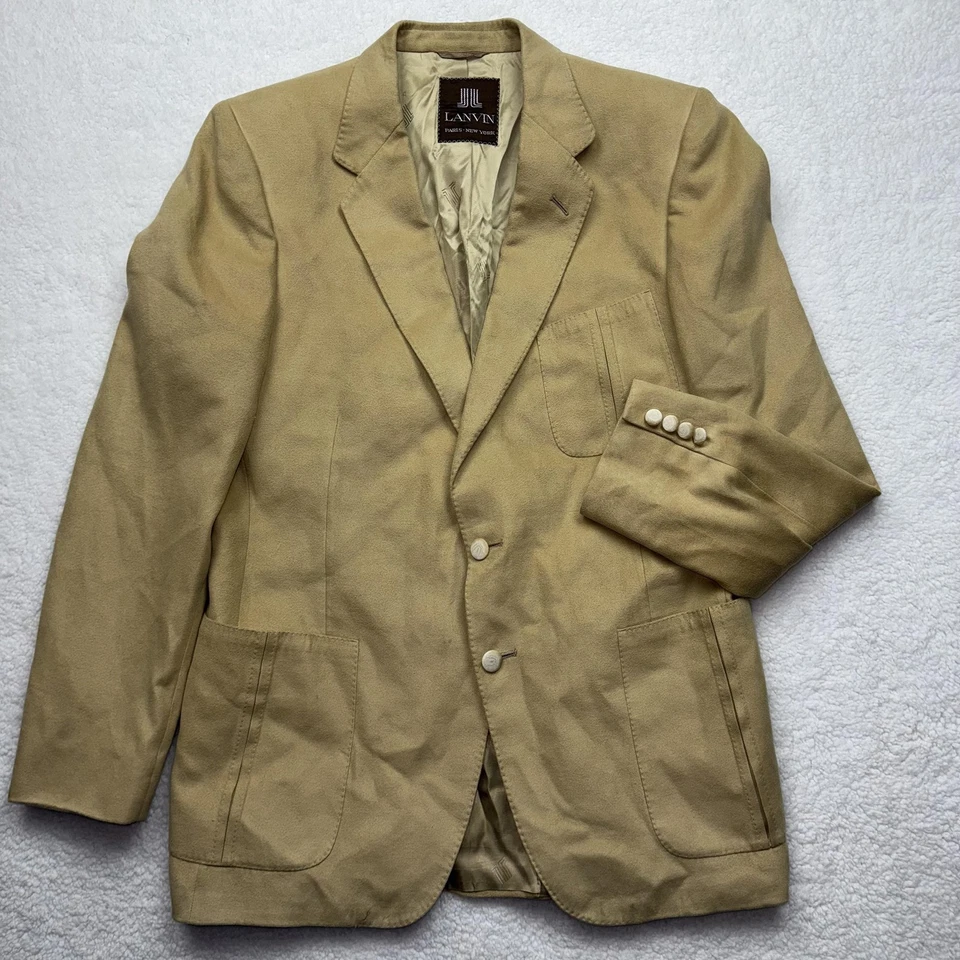 Винтажный Lanvin Blazer мужской 42 желтовато-коричневый замши спортивное пальто ACTWU союз сделано США 80-х 90-х - Изображение 4 из 4