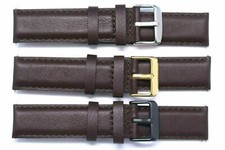 20mm Dark Brown Leather Replacement Men Watch Band Silver, Gold, Black Buckle