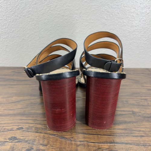 Joie Womens Size 37 US 7 Black Leather Studded Ankle Strap Sandals Heels - Picture 4 of 12